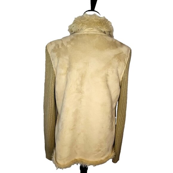Bill Blass Sports Faux Suede Fur Womens Sweater Jacket Size M Tan Faux Fur - Picture 4 of 8
